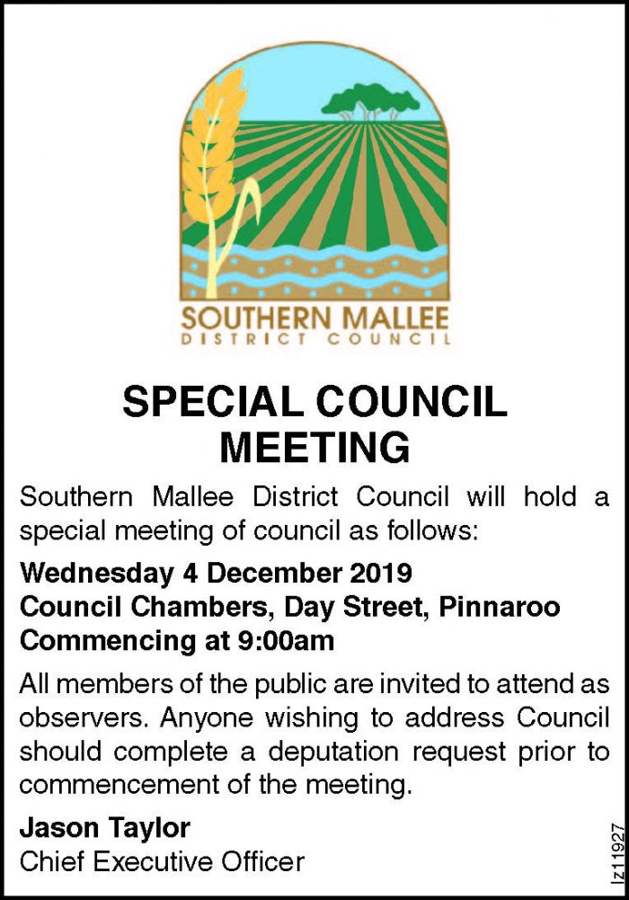 Special Council meeting 4 December 2019